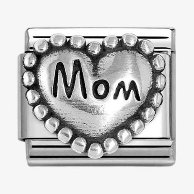 CLASSIC Silvershine Silver Beaded Heart Mom Charm