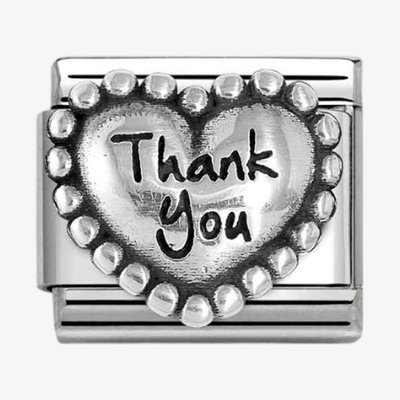 CLASSIC Silvershine Silver Beaded Heart Thank You Charm