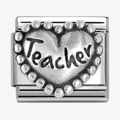 Stainless Steel & Silver Teacher Bead Heart Charm