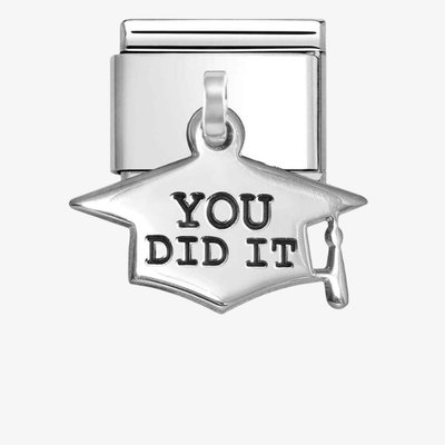 Stainless Steel & Silver You Did It Graduation Hat Pendant Charm