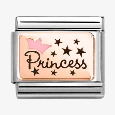 Stainless Steel 9ct Yellow Gold Pink Princess Crown Charm