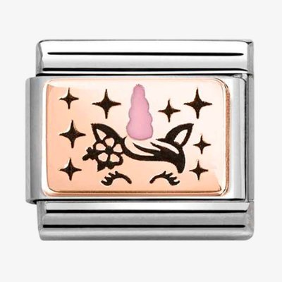 Stainless Steel 9ct Yello Gold Pink Unicorn Charm