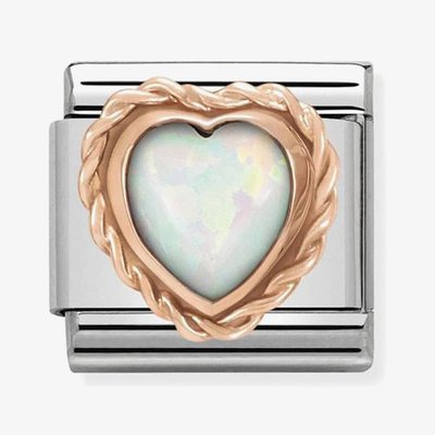 CLASSIC Rose Gold Stones Heart White Opal Charm