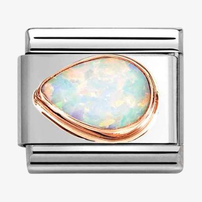 Stainless Steel 9ct Yellow Gold White Opal Left Charm