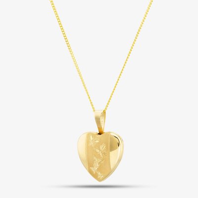 9ct Yellow Gold Etched Butterflies Heart Locket 1.65.2081