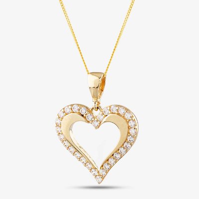 9ct Yellow Gold Cubic Zirconia Open Heart Necklace