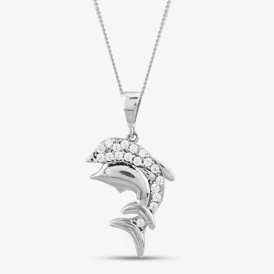 9ct White Gold Cubic Zirconia Dolphin Necklace