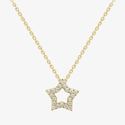 9ct Yellow Gold Cubic Zirconia Open Star Pendant Necklace