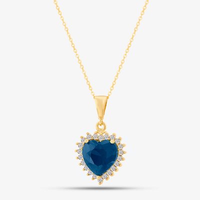 9ct Yellow Gold Blue Cubic Zirconia Heart Halo Pendant Necklace NBD026YSA