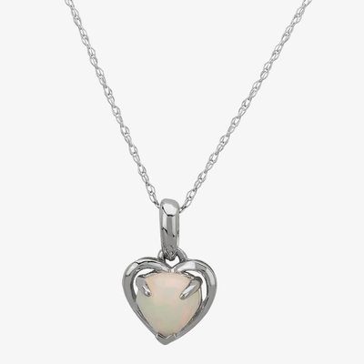9ct White Gold Opal-set Heart Pendant
