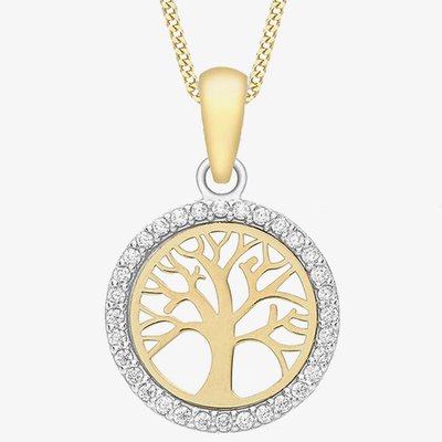 9ct Two Colour Stone Set Tree of Life Pendant