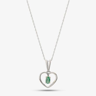 9ct White Gold Emerald Open Heart Pendant