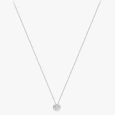 9ct White Gold Rubover Round Cubic Zirconia Necklace