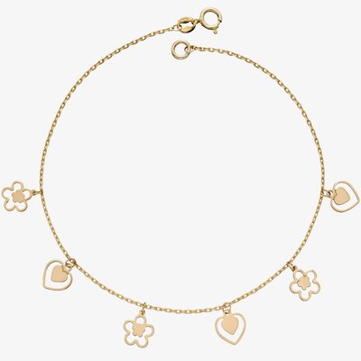 9ct Yellow Gold Heart & Flower Charm Bracelet