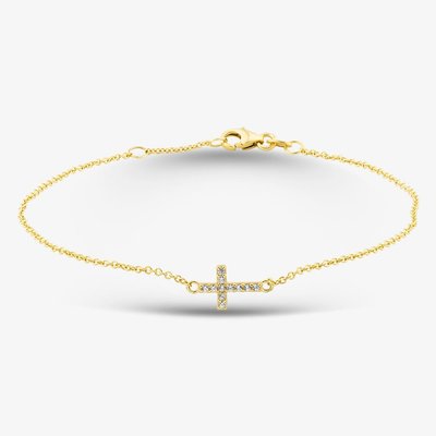 9ct Yellow Gold Cubic Zirconia Cross Bracelet