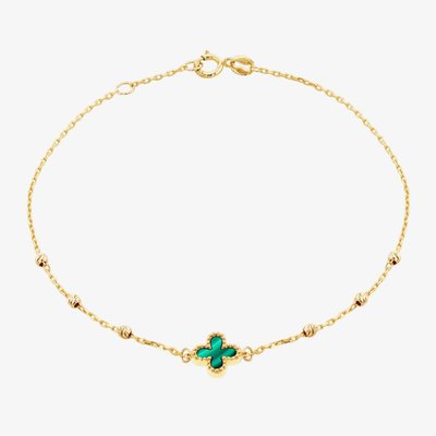 9ct Yellow Gold Malachite Clover Ball Bracelet