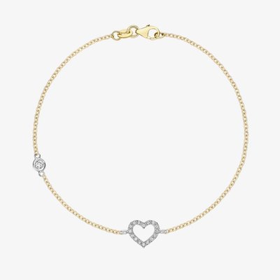 9ct Two Colour Gold Cubic Zirconia Open Heart Bracelet
