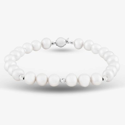 9ct White Gold 7.5 Inch Grey Freshwater Pearl Bead Bracelet BRZ70029FW
