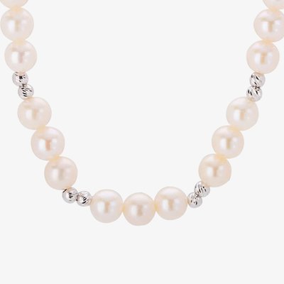 9ct White Gold 7.5 Inch Freshwater Pearl and Bead Bracelet