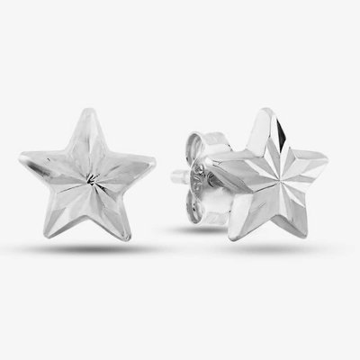 9ct White Gold Diamond Cut Star Stud Earrings