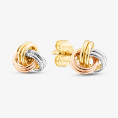 9ct Three Colour Gold Knot Stud Earrings