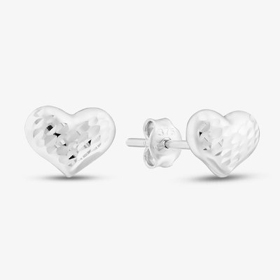 9ct White Gold Diamond Cut Heart Stud Earrings