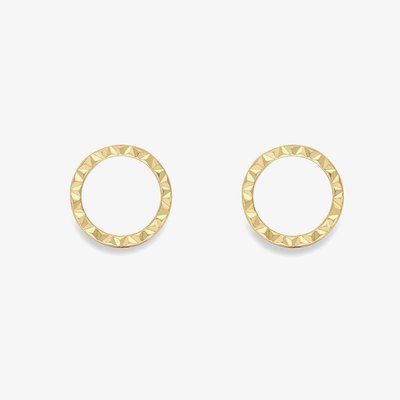 9ct Yellow Gold Diamond Cut Open Circle Stud Earrings