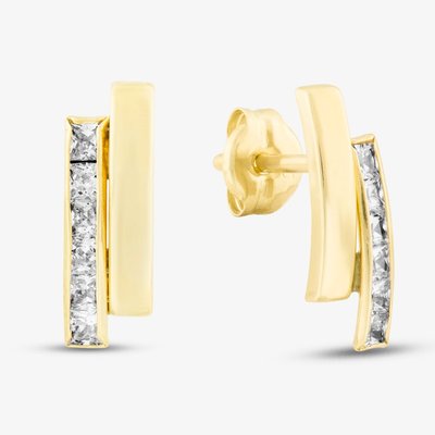 9ct Gold Double Bar Cubic Zirconia Earrings