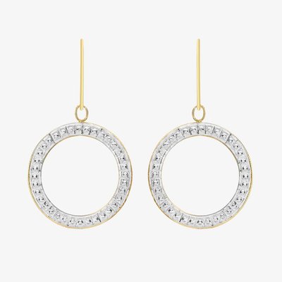 9ct Yellow Gold Textured Open Circle Dropper Earrings