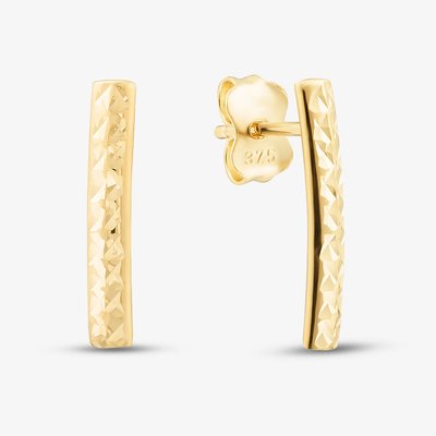 9ct Yellow Gold Diamond Cut Bar Drop Earrings