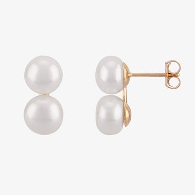 9ct Yellow Gold 6.5-7mm Double Pearl Button Stud Earrings