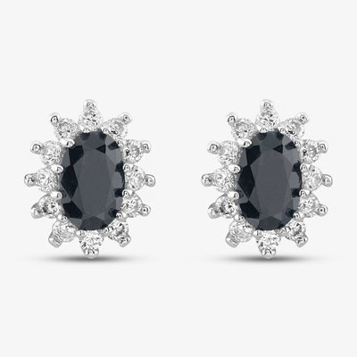 9ct White Gold Oval Cut Black Sapphire Cubic Zirconia Halo Stud Earrings