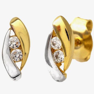 9ct Two-Colour Cubic Zirconia Stud Earrings