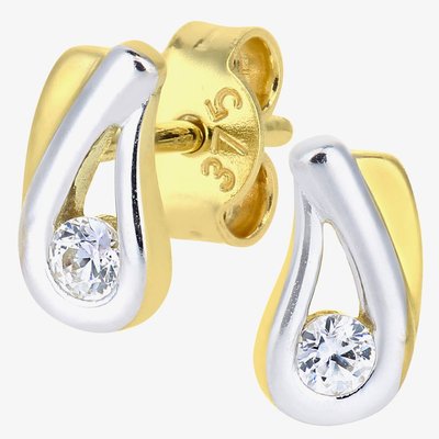 9ct Two-Colour Teardrop Cubic Zirconia Stud Earrings
