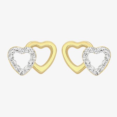9ct Yellow Gold & Cubic Zirconia Double Heart Stud Earrings