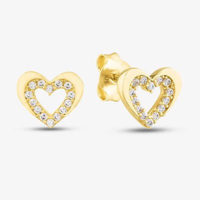 9ct Yellow Gold Cubic Zirconia Open Heart Stud Earrings
