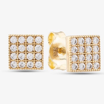 9ct Yellow Gold Cubic Zirconia Square Stud Earrings