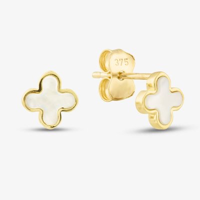 9ct Yellow Gold Mother Of Pearl Clover Stud Earrings