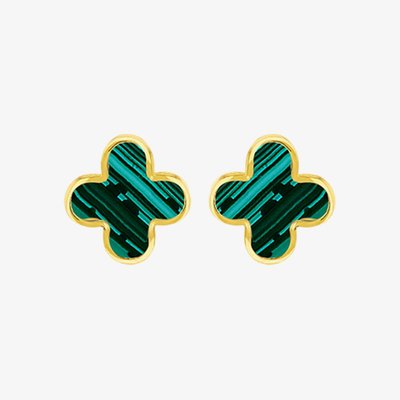 9ct Yellow Gold Malachite Petal Stud Earrings