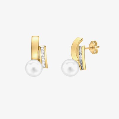 9ct Yellow Gold Freshwater Pearl & Cubic Zirconia Stud Earrings