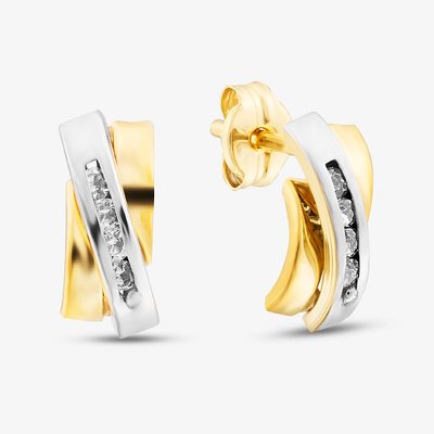 9ct Two Colour Gold Triple Bar Cubic Zirconia Stud Earrings