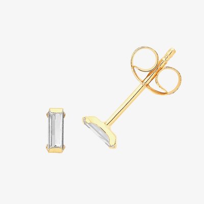 9ct Yellow Gold Baguette Cut Cubic Zirconia Stud Earrings