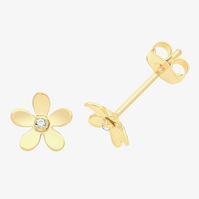 9ct Yellow Gold Cubic Zirconia Flower Stud Earrings