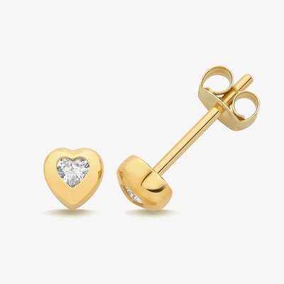 9ct Yellow Gold Cubic Zirconia Heart Stud Earrings