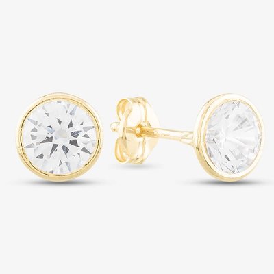 9ct Gold Cubic Zirconia Clear Round Roll Over Stud Earrings