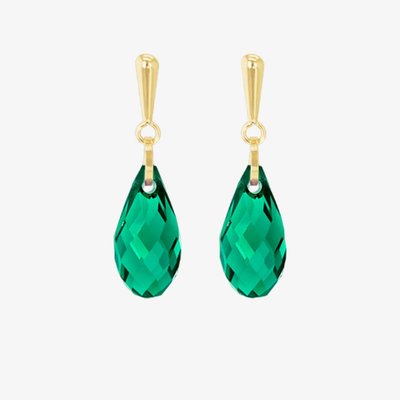 9ct Yellow Gold Green Crystal Dropper Earrings