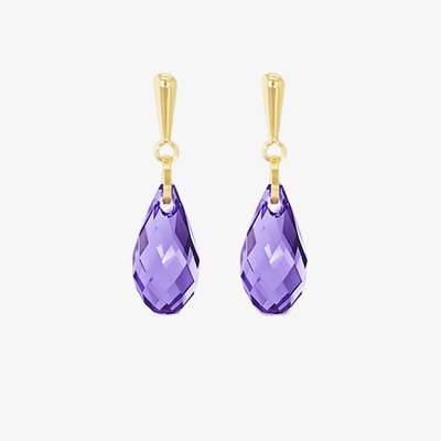 9ct Yellow Gold Purple Crystal Dropper Earrings