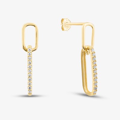 9ct Yellow Gold Cubic Zirconia Oval Double Link Drop Earrings