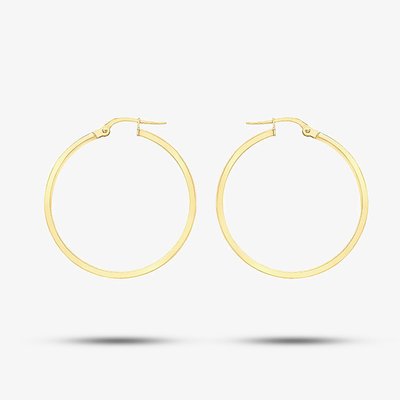 9ct Yellow Gold 30mm Rectangular-Tube Hoop Earrings