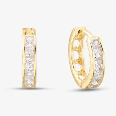 9ct Yellow Gold 11mm Crystal Huggie Hoop Earrings
